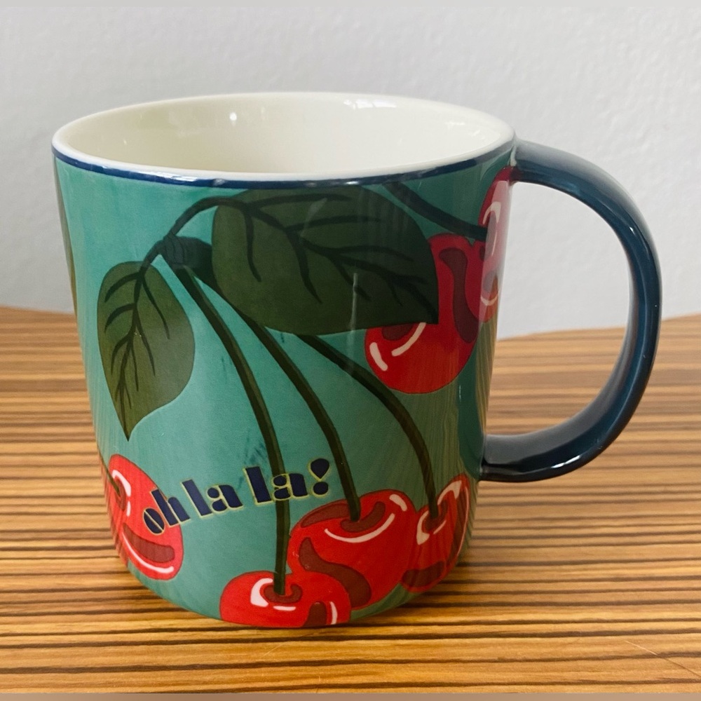 NWT Maeve by Anthropologie stoneware mug with a cherry pattern and "oh la la!" - Picture 2 of 4